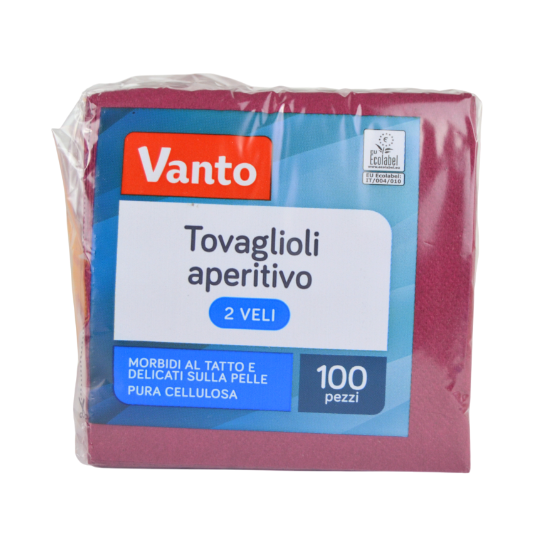 Pz 100 tovaglioli 25x25 in pura cellulosa 2 veli per ristoranti, cocktail bar, aperitivi e feste