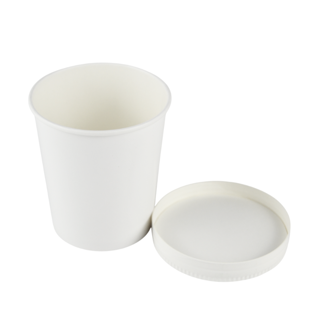 Pz 25 Barattolo per gelato in cartone termico bianco + coperchio per asporto