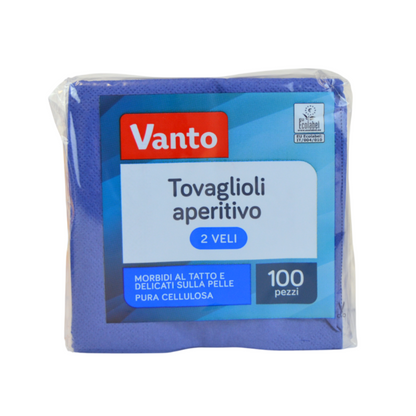 Pz 100 tovaglioli 25x25 in pura cellulosa 2 veli per ristoranti, cocktail bar, aperitivi e feste