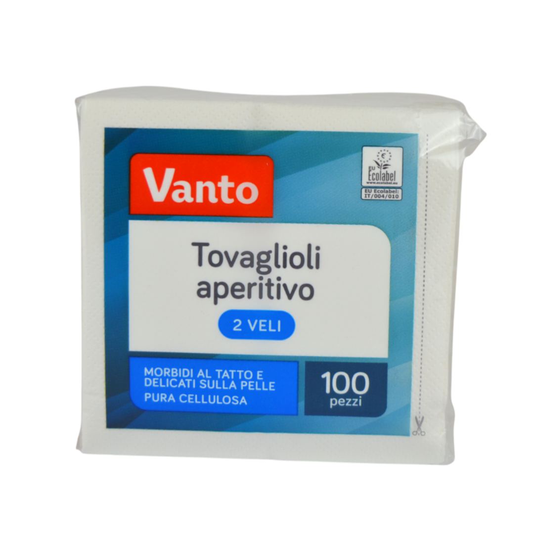 Pz 100 tovaglioli 25x25 in pura cellulosa 2 veli per ristoranti, cocktail bar, aperitivi e feste
