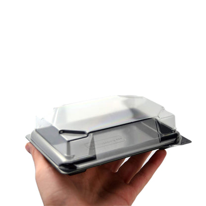 pz 25 vaschetta nera per sushi, sashimi, pesce ideale per l'asporto di circa 3/6 porzioni + coperchio