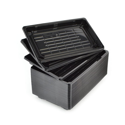 pz 50 vaschetta nera per sushi, sashimi, pesce ideale per l'asporto di circa 14/16 porzioni + coperchio