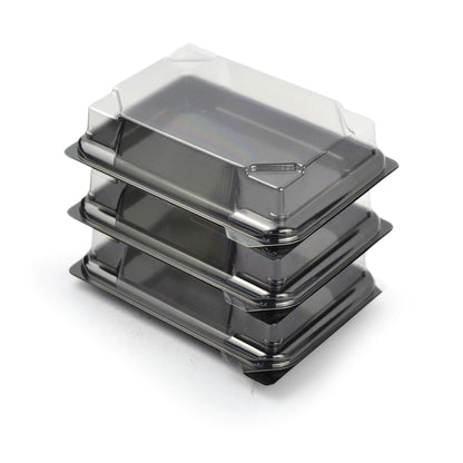 pz 25 vaschetta nera per sushi, sashimi, pesce ideale per l'asporto di circa 6/8 porzioni + coperchio