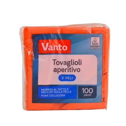 Pz 100 tovaglioli 25x25 in pura cellulosa 2 veli per ristoranti, cocktail bar, aperitivi e feste